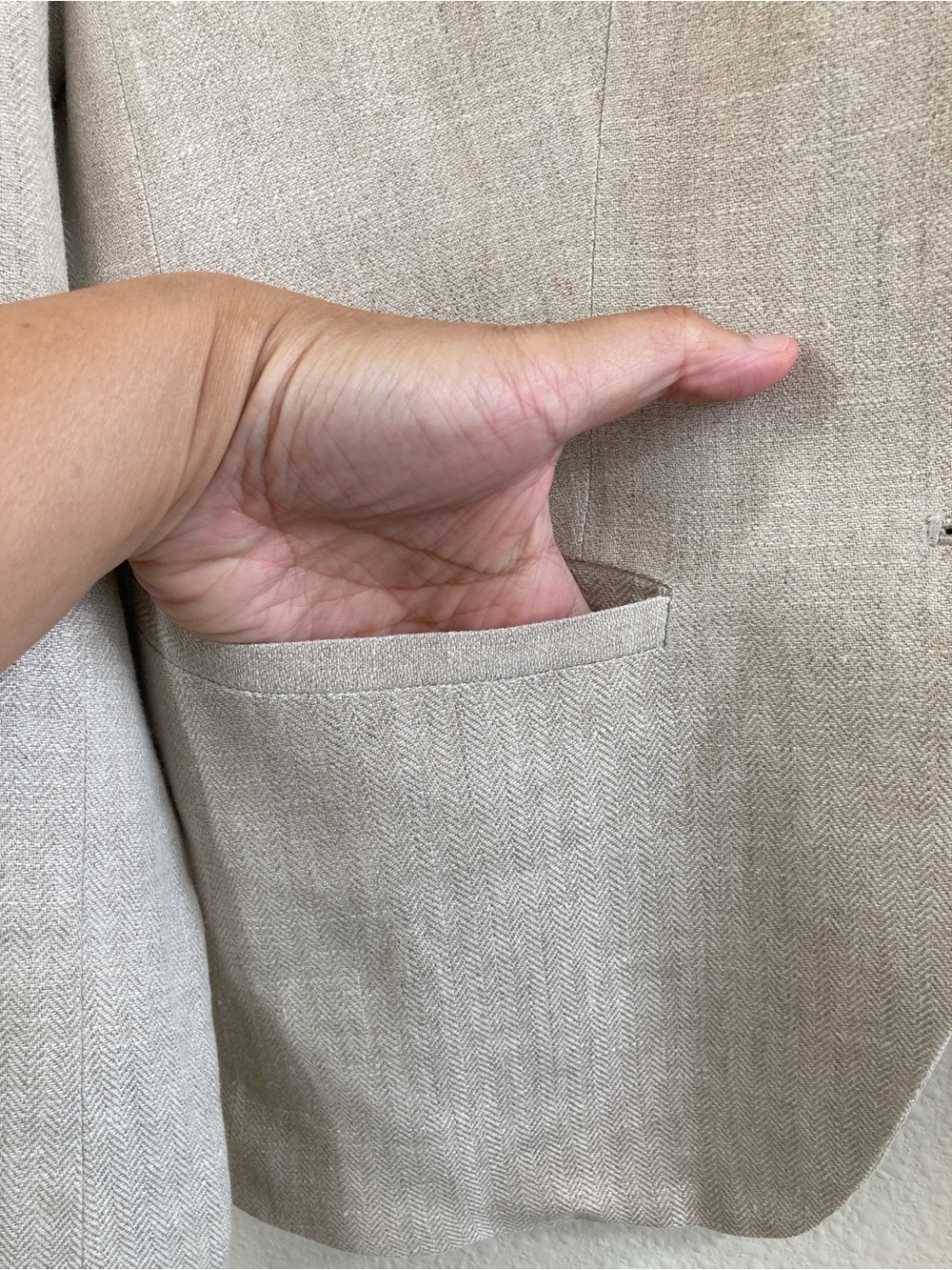 LOFT One Button Herringbone Blazer Size 8 Beige Linen Color Jacket - Picture 3 of 16